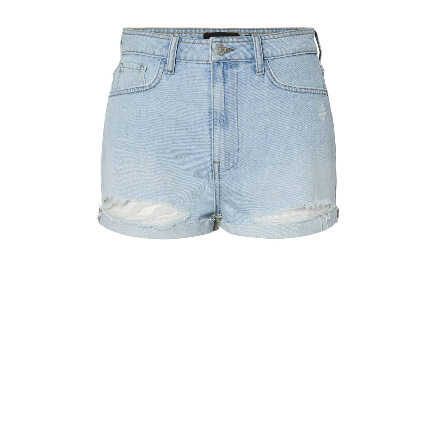PIECES slim regular waist denim short light blue denim