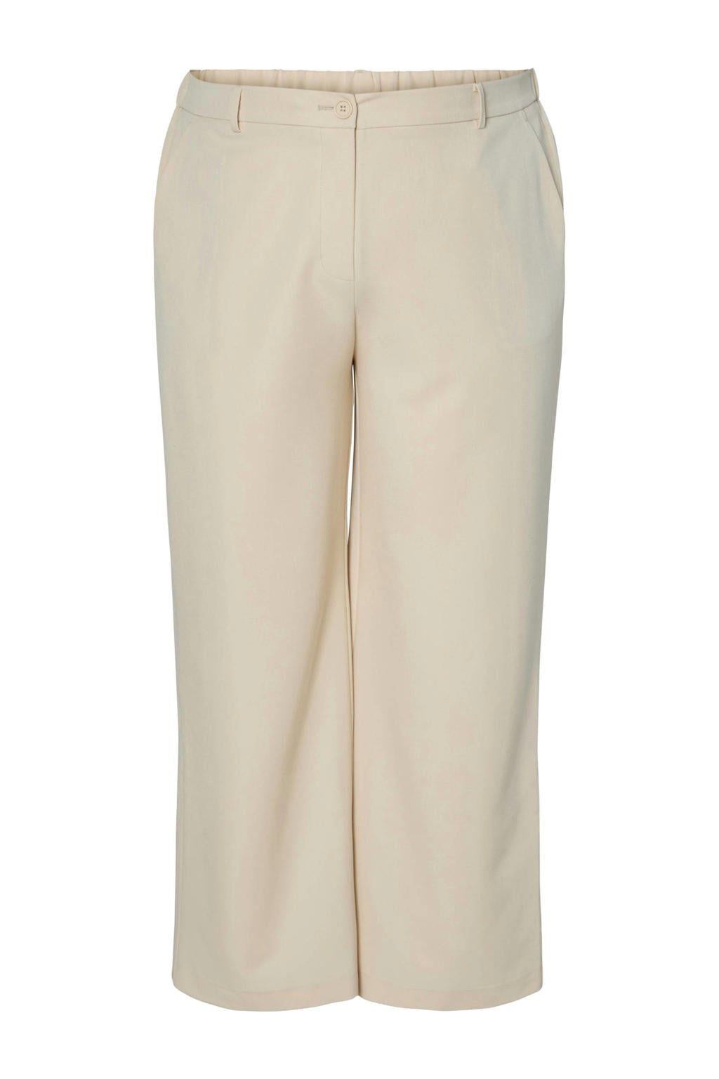 Grijze dames PIECES Curve wide leg high waist casual broek met knoopsluiting en effen