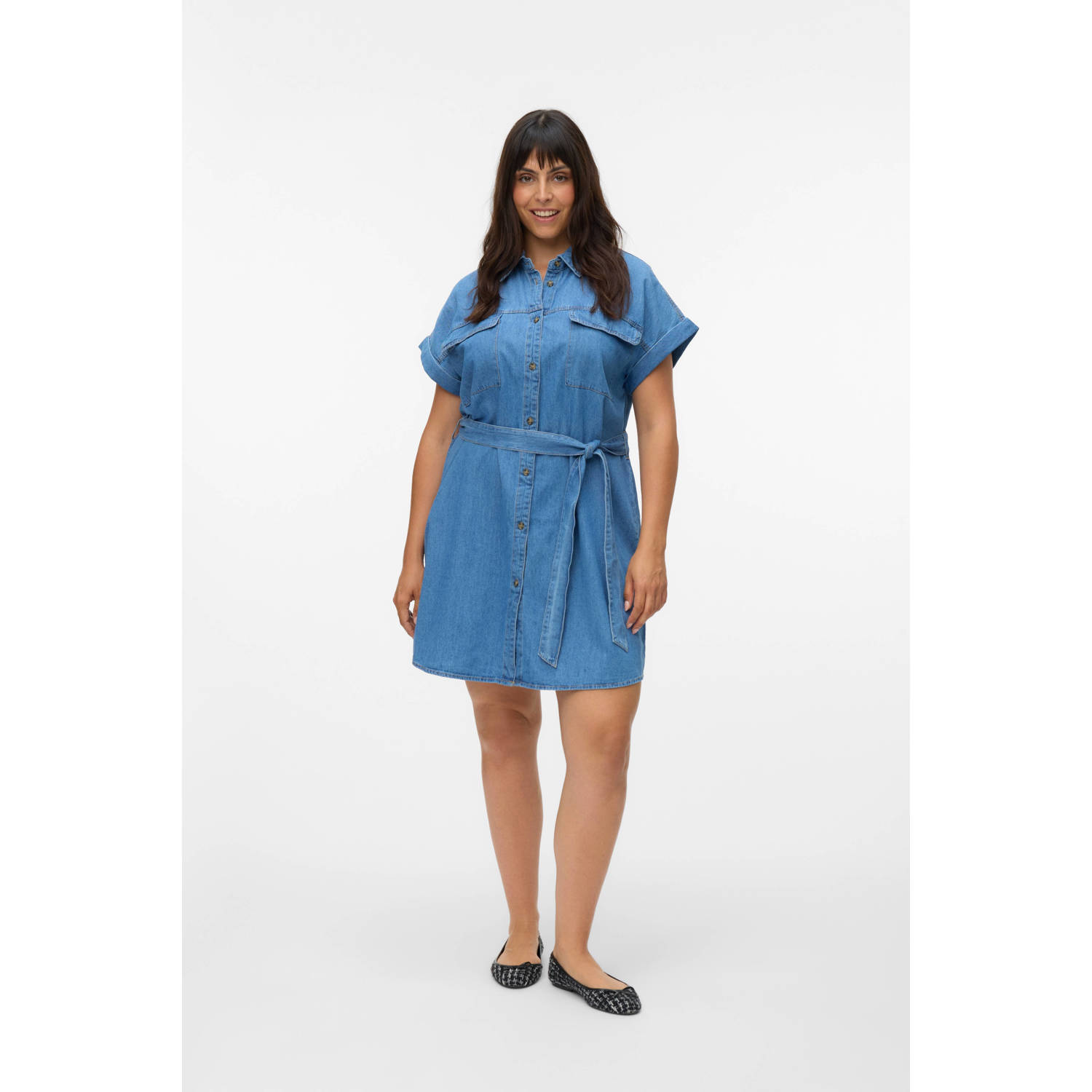 VERO MODA CURVE denim spijkerjurk medium blue denim