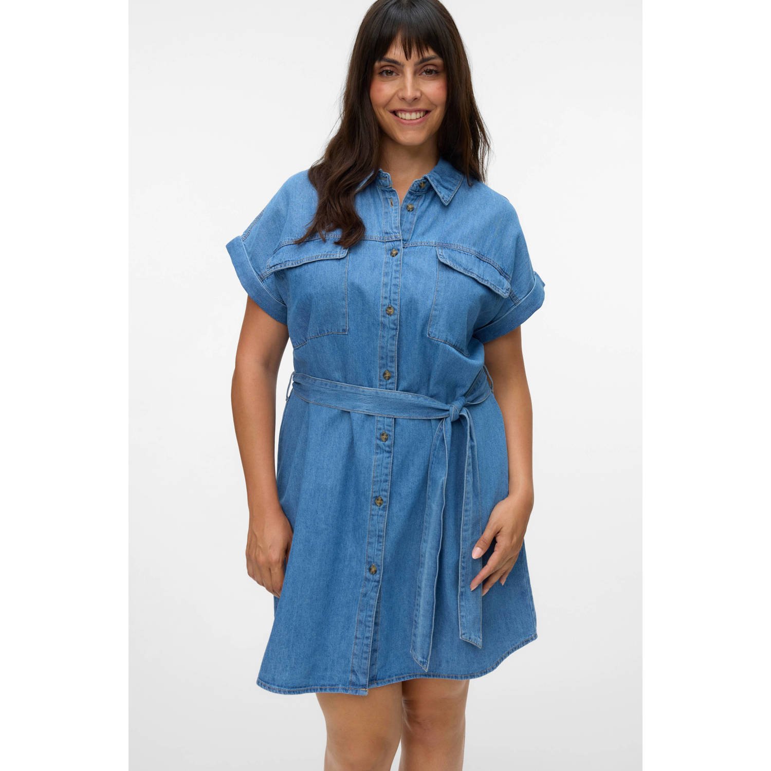 VERO MODA CURVE denim spijkerjurk medium blue denim