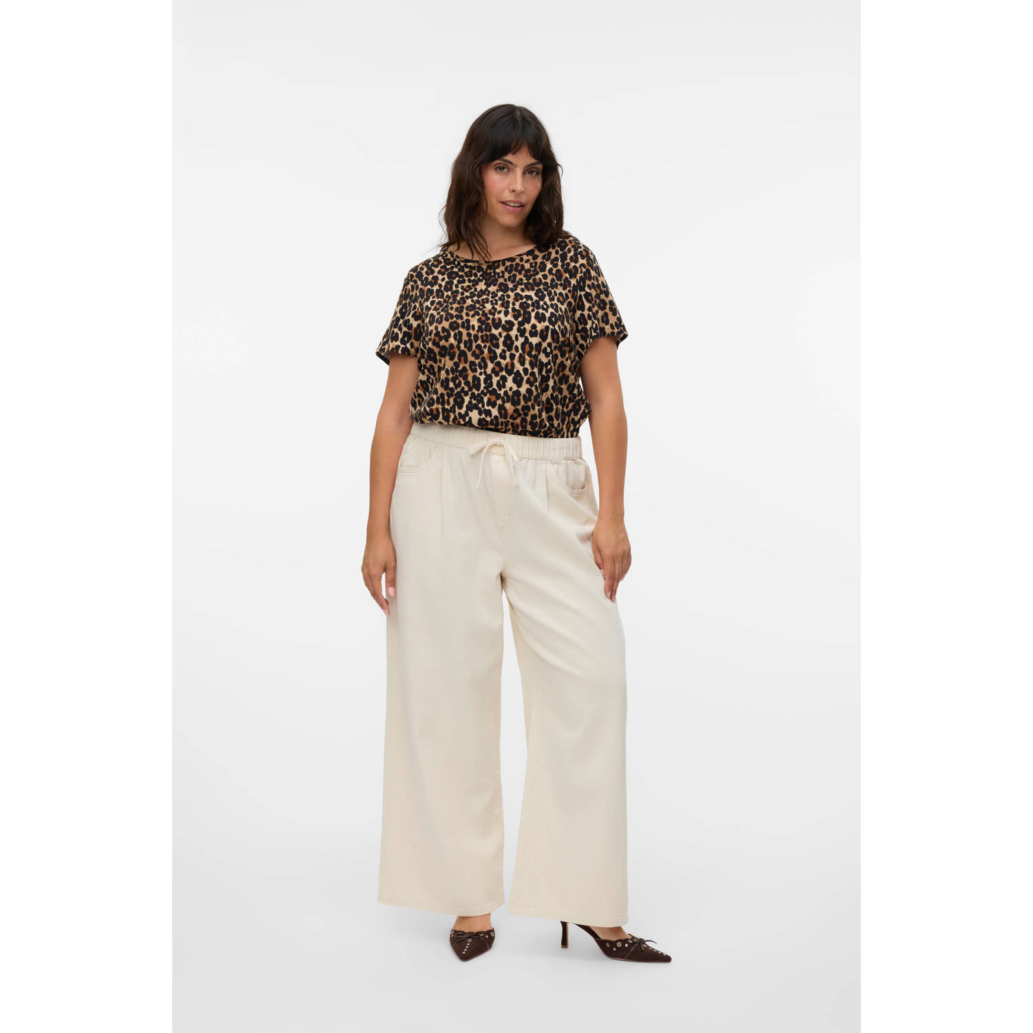 VERO MODA CURVE denim wide leg regular waist broek ecru