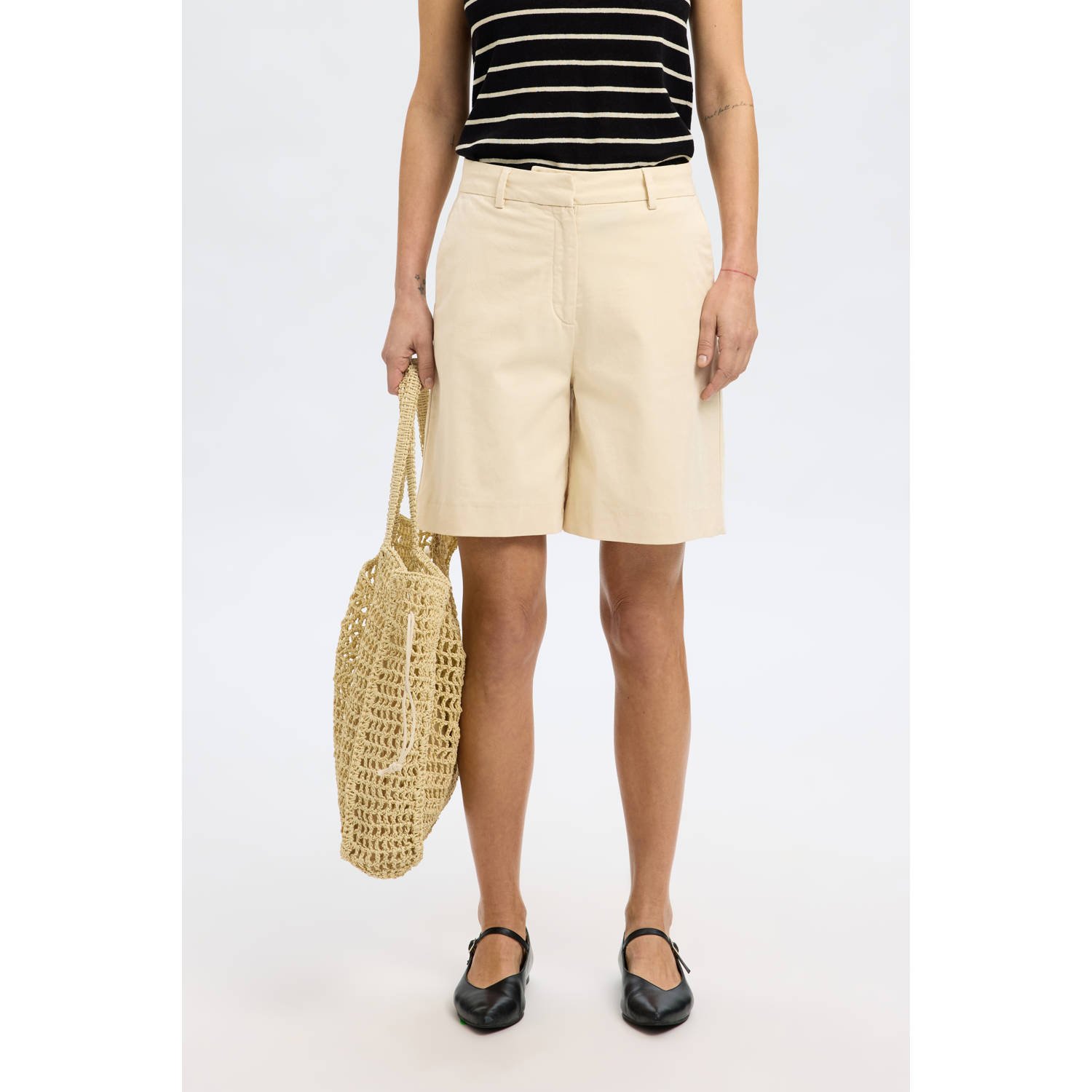 SELECTED FEMME wide leg high waist casual short beige