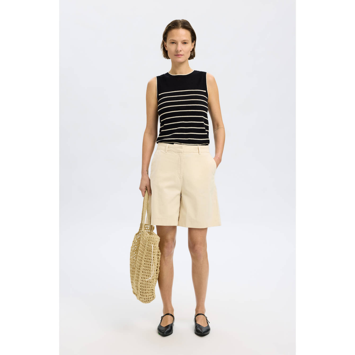 SELECTED FEMME wide leg high waist casual short beige