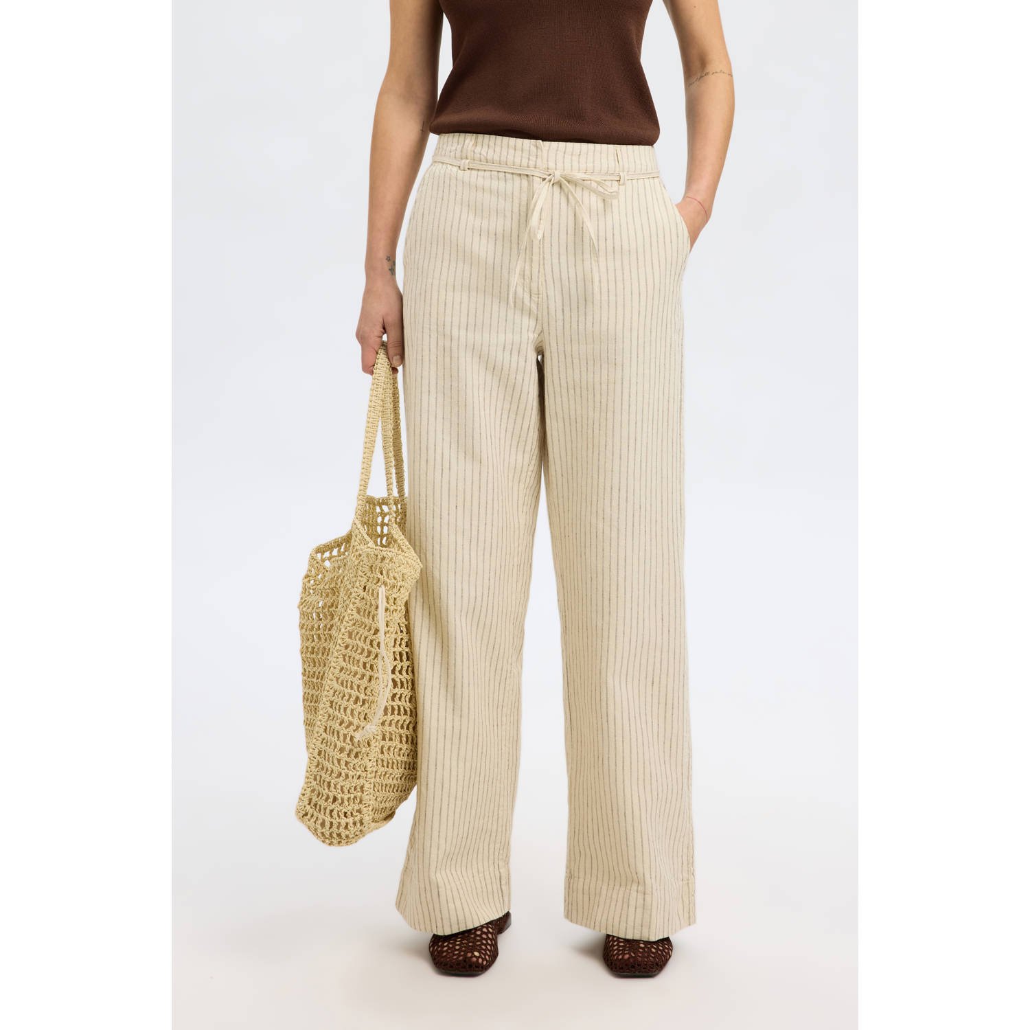 SELECTED FEMME wide leg high waist broek beige
