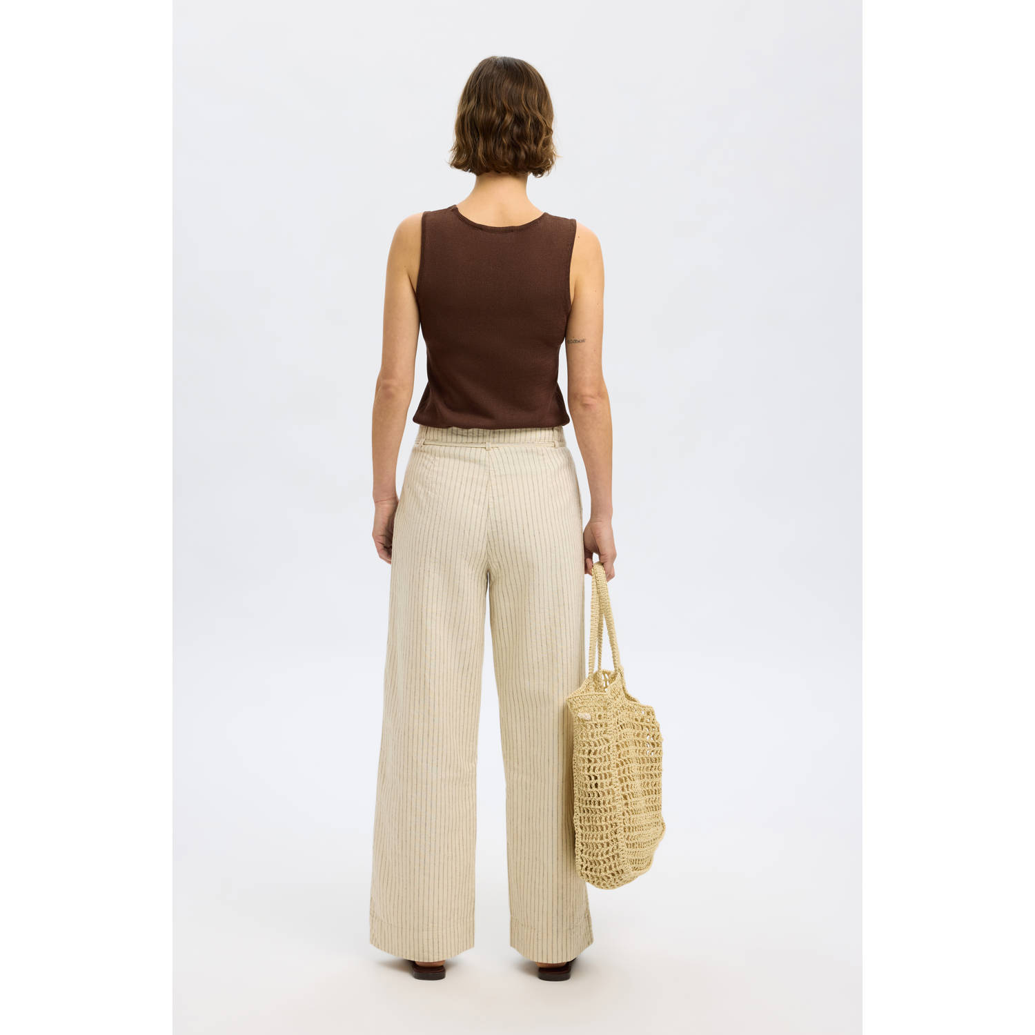 SELECTED FEMME wide leg high waist broek beige