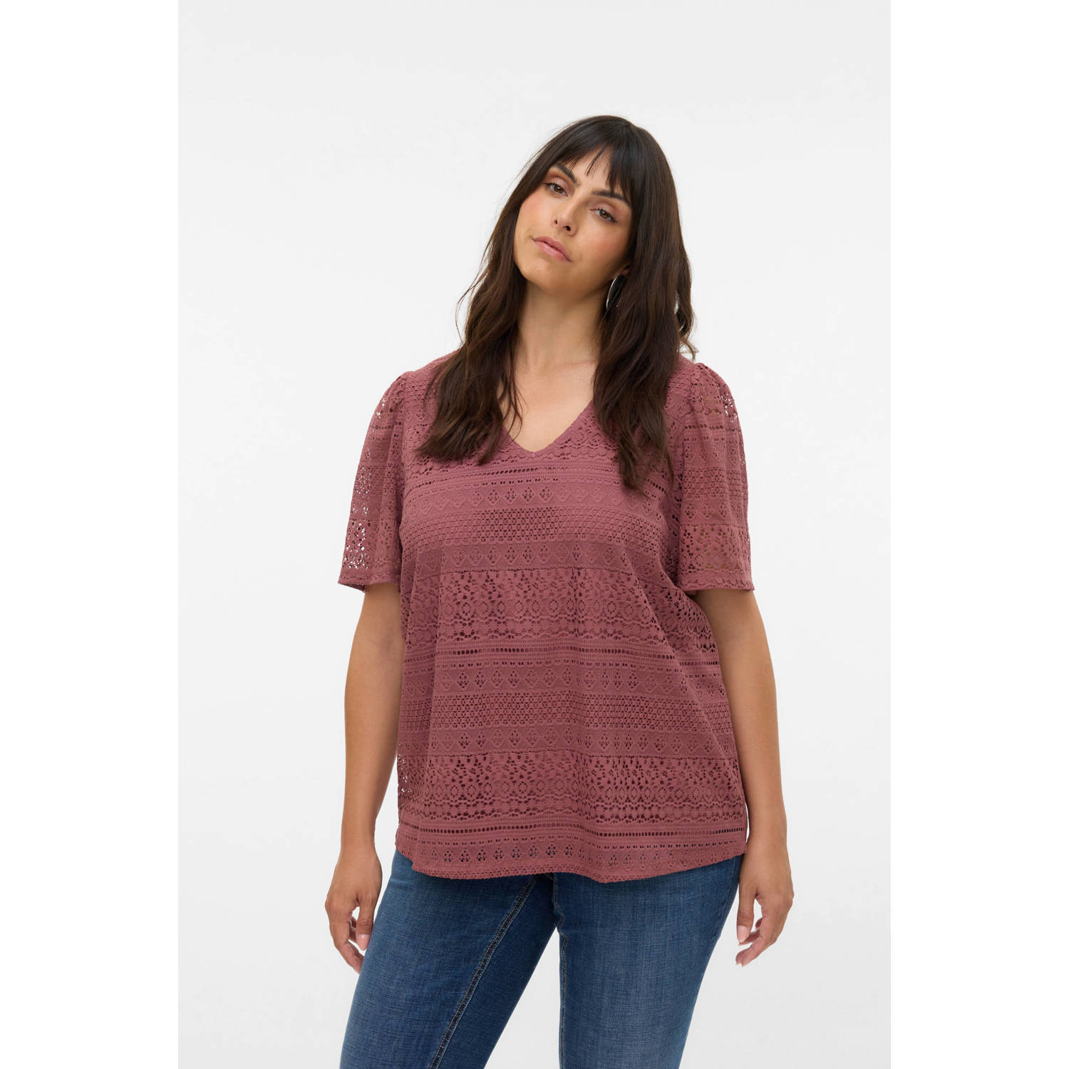 VERO MODA CURVE top broderie aubergine
