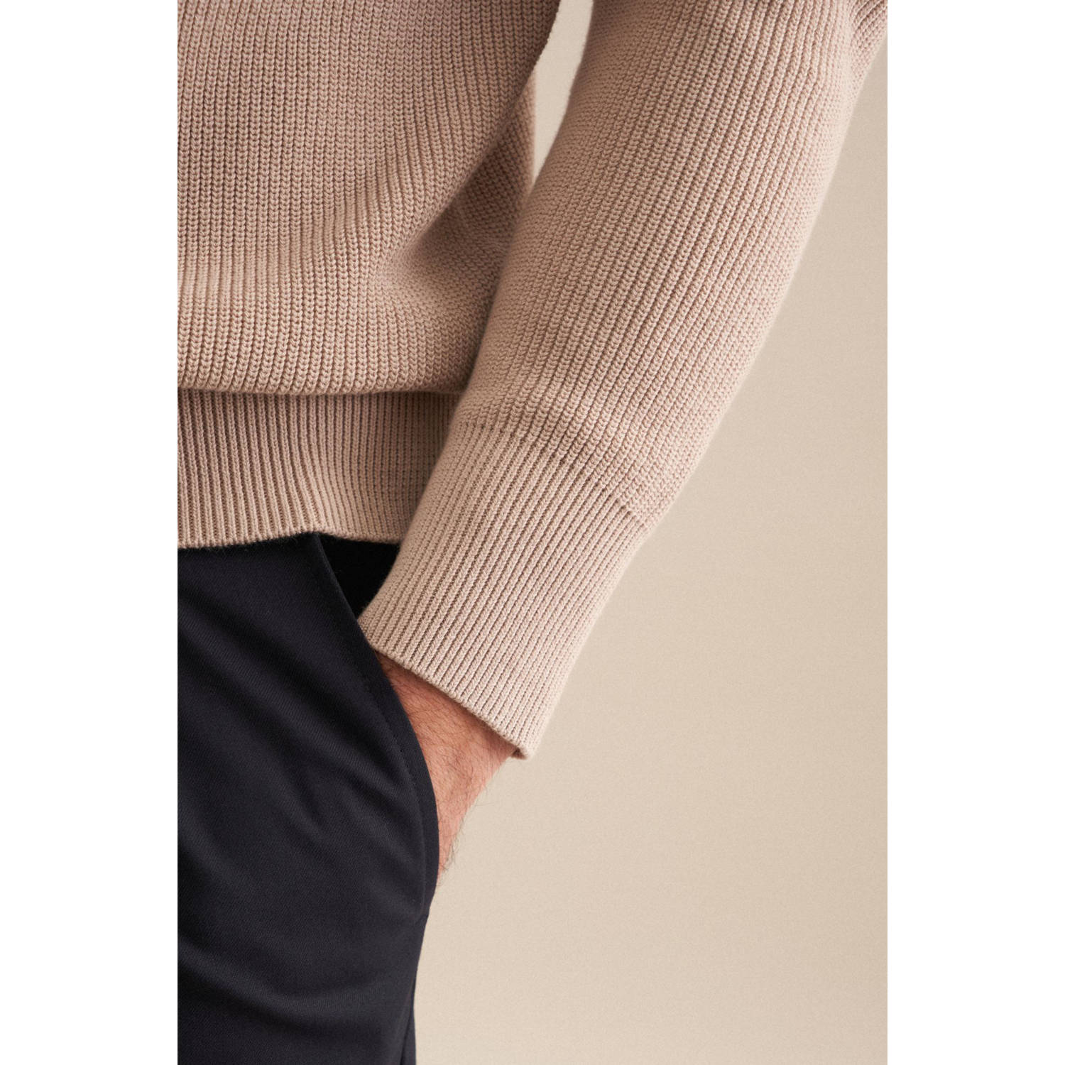 Seidensticker trui rib gebreid beige