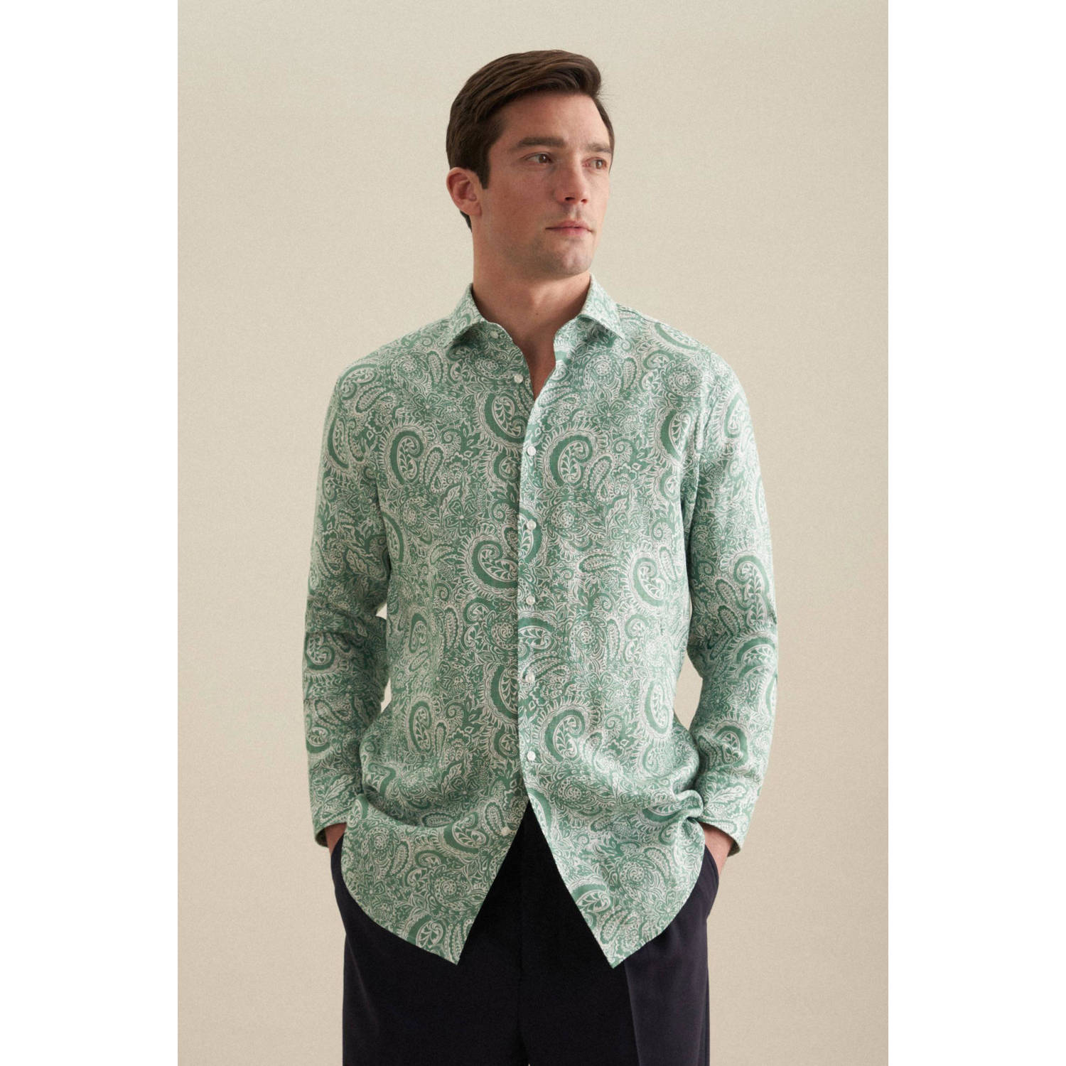 Seidensticker casual overhemd groen
