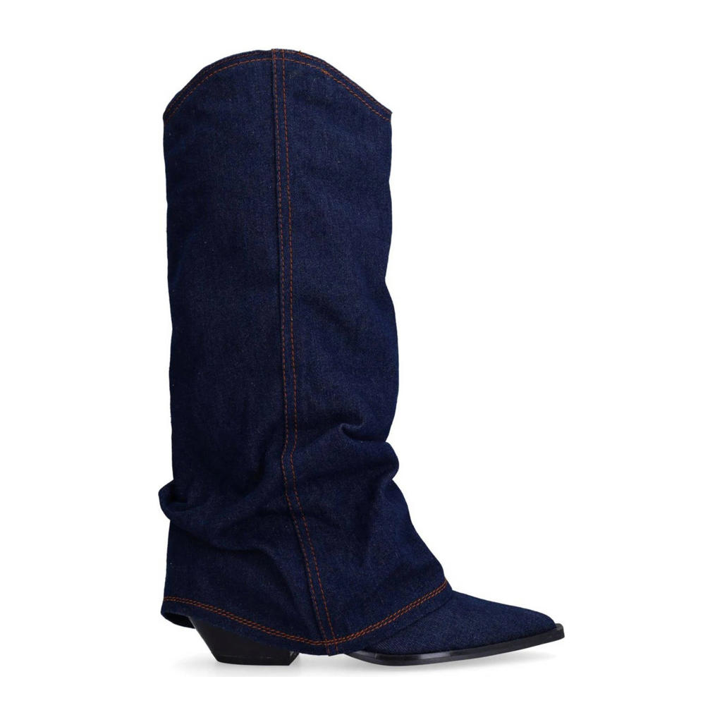 Denim en donkerblauwe dames Sacha cowboylaarzen met flap van denim