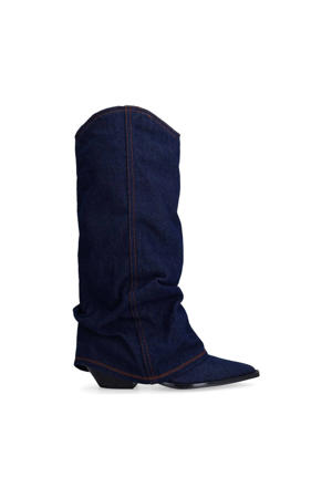 denim cowboylaarzen met flap donkerblauw