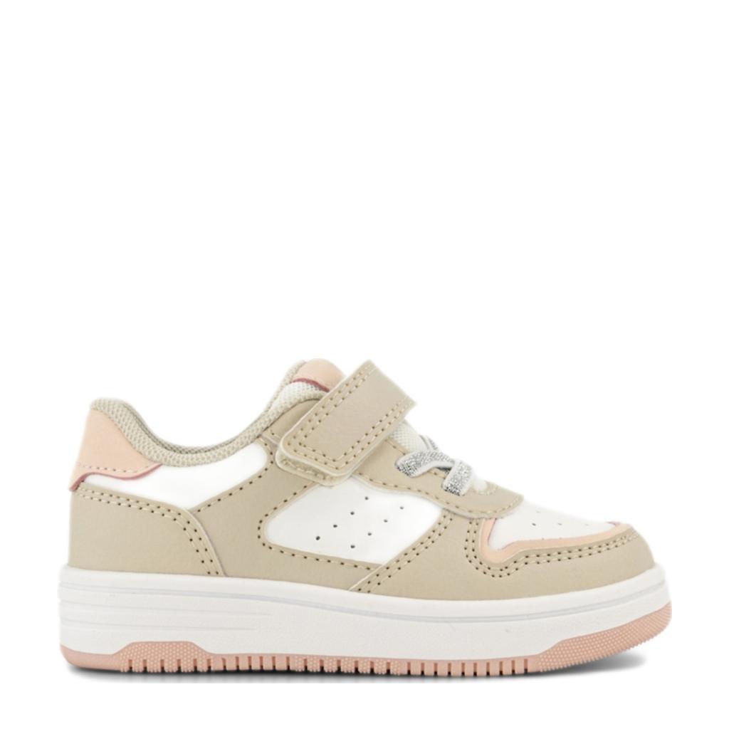 Beige meisjes Graceland sneakers van imitatieleer met elastische veter- met klittenbandsluiting