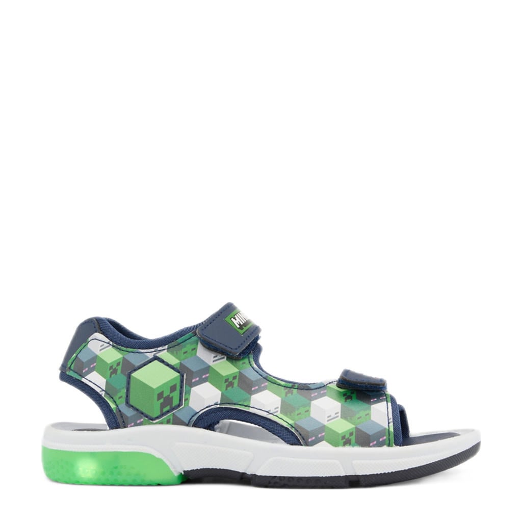 Groen en blauwe jongens Minecraft sandalen met lichtjes met klittenband