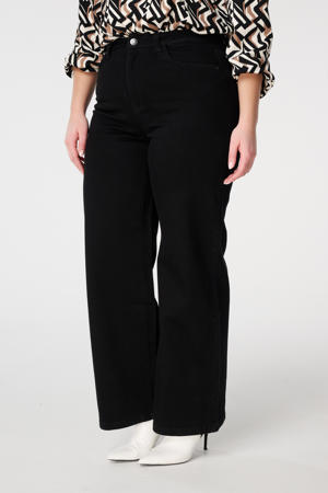 Wide leg high rise stretch jeans zwart