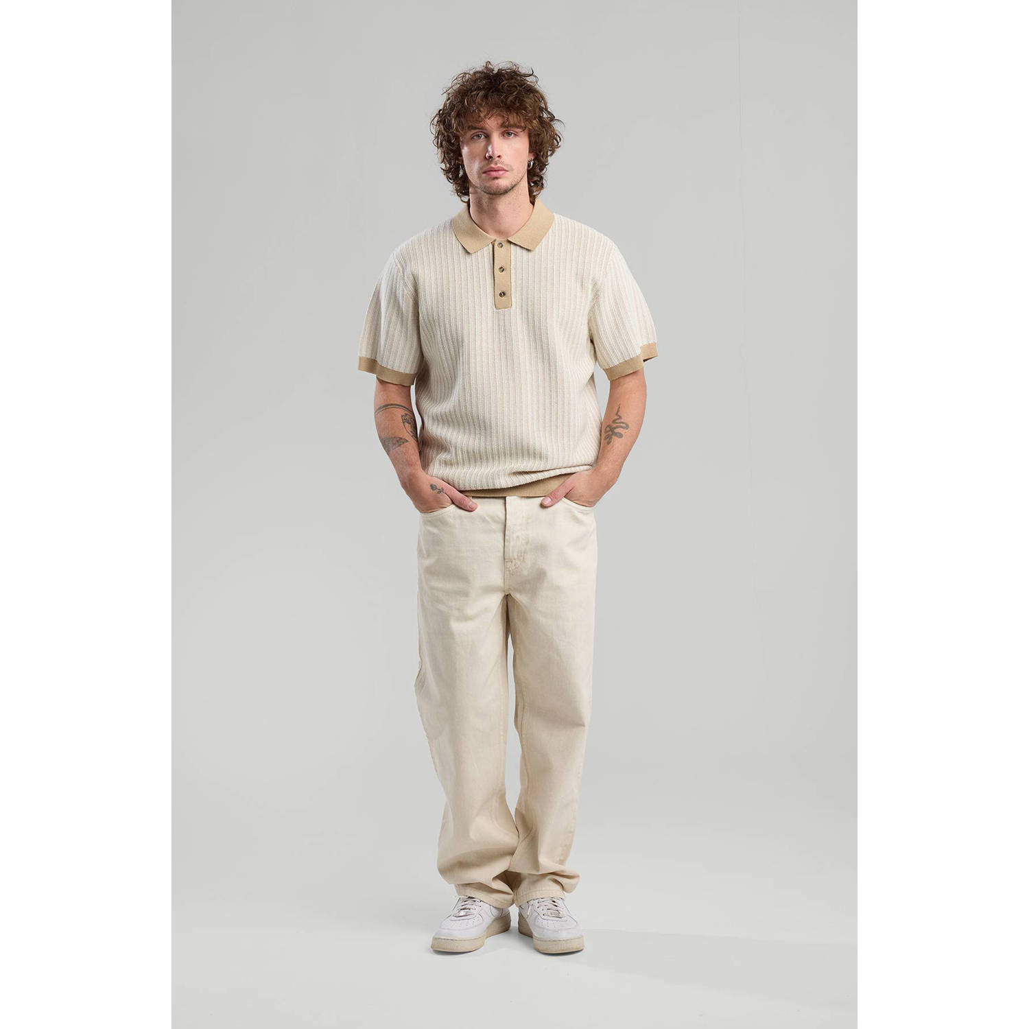 America Today casual overhemd met ingebreid patroon beige