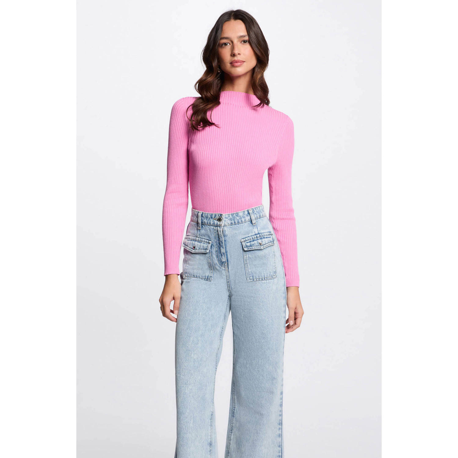 Morgan top roze rib gebreid