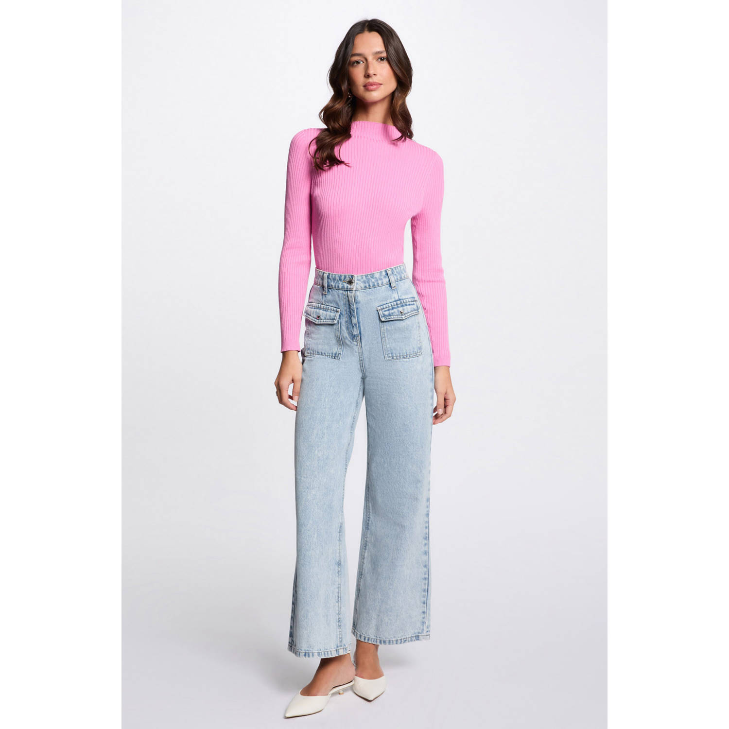 Morgan top roze rib gebreid