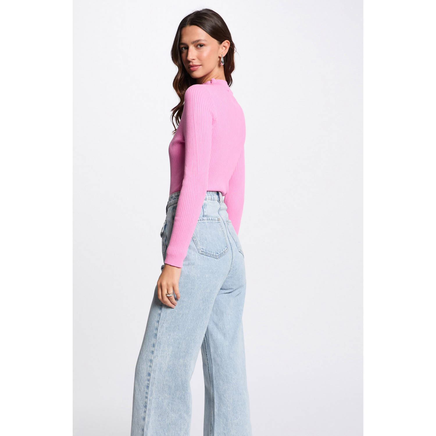 Morgan top roze rib gebreid