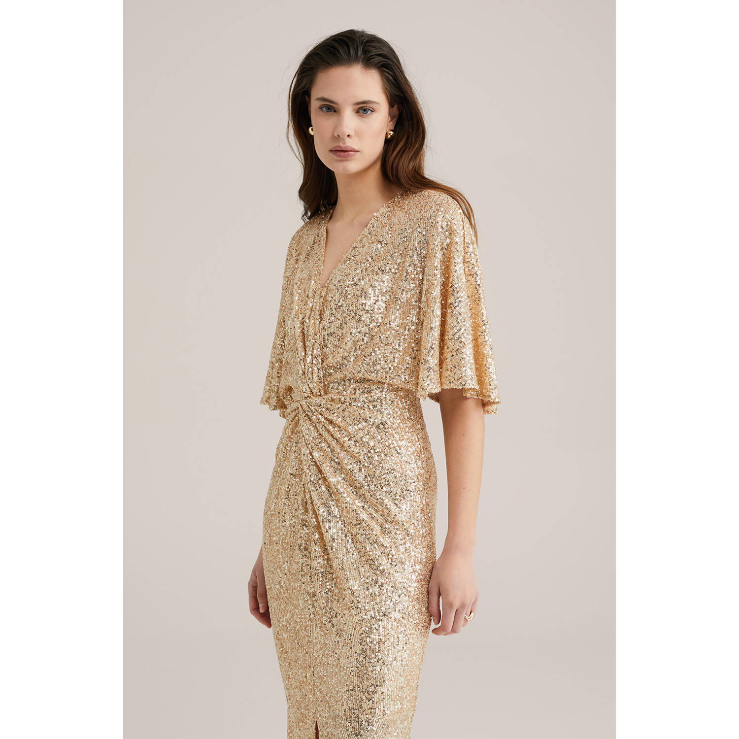 WE Fashion midi jurk met pailletten goud