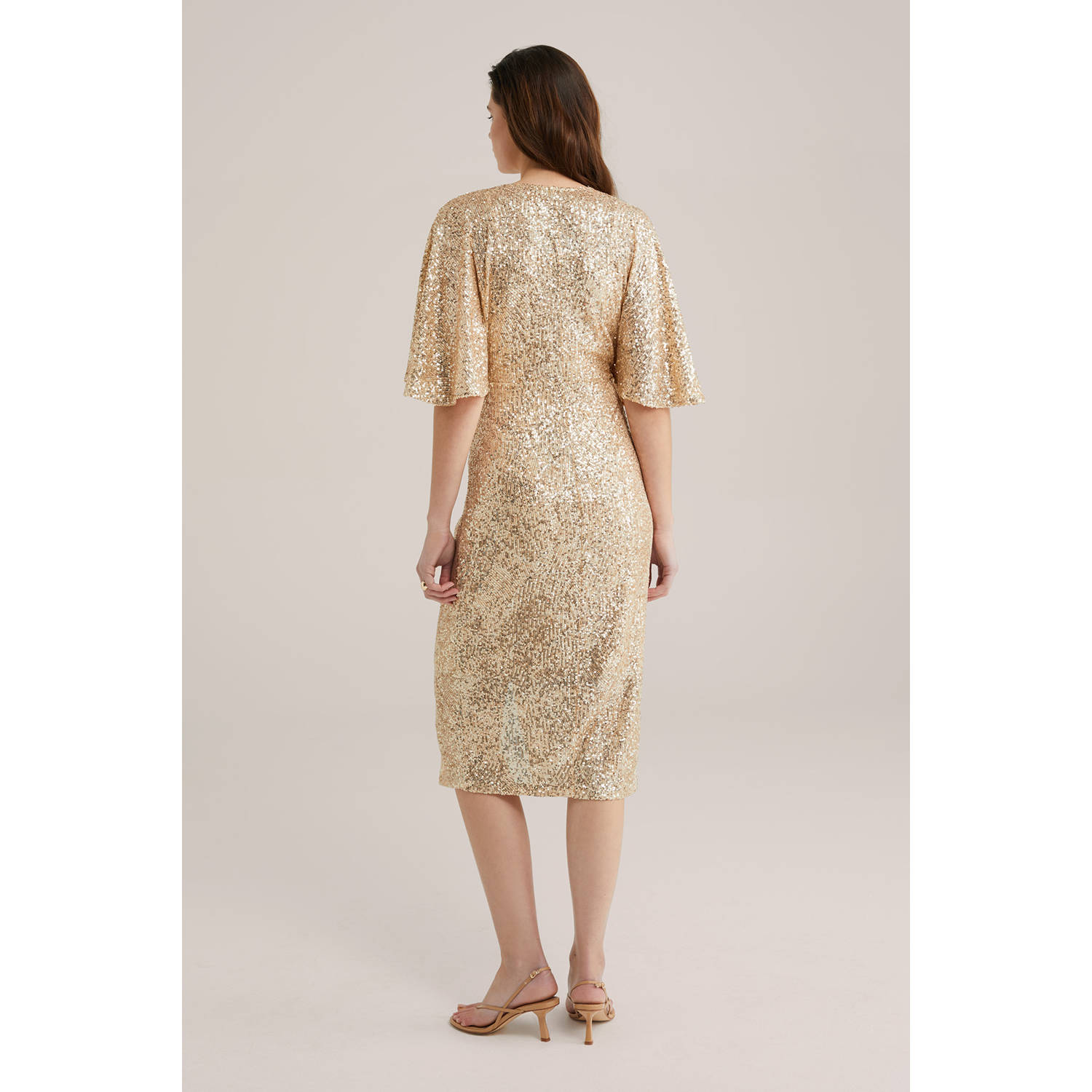 WE Fashion midi jurk met pailletten goud