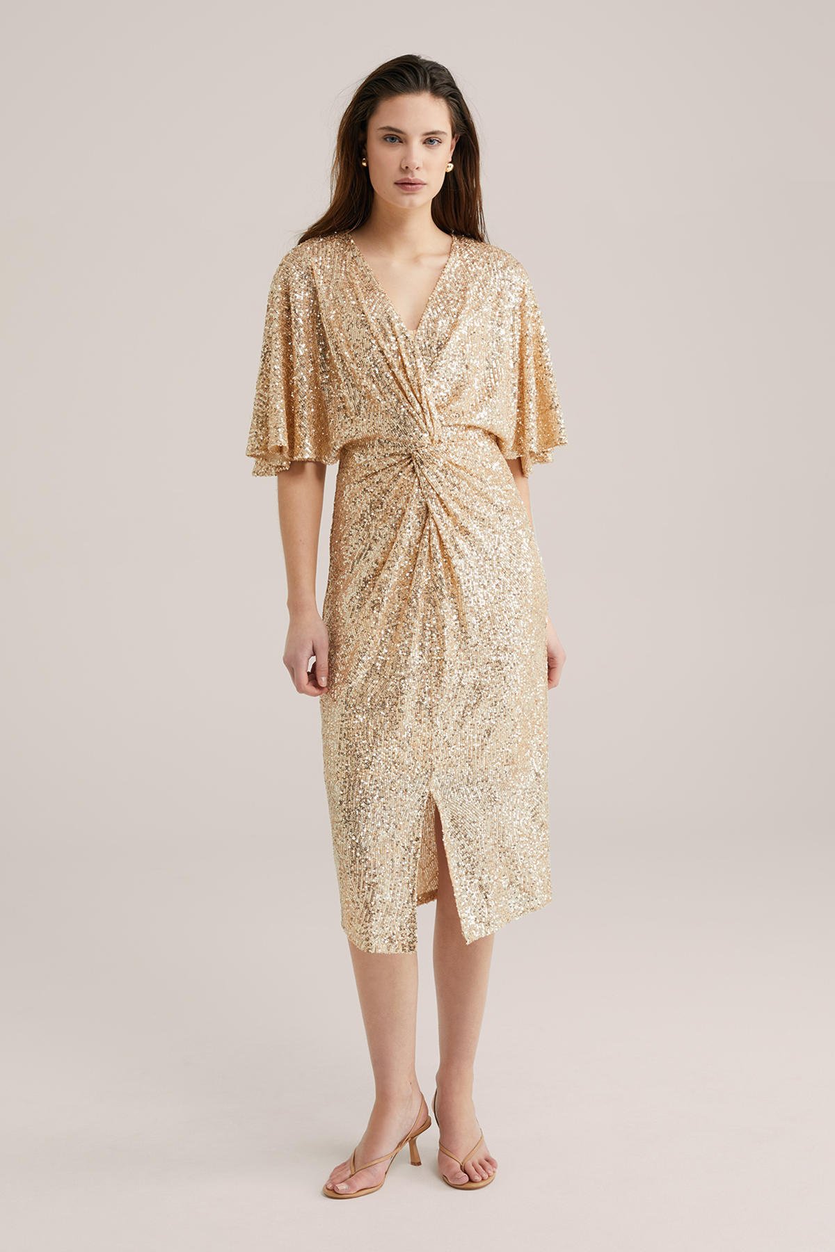 WE Fashion midi jurk met pailletten goud wehkamp