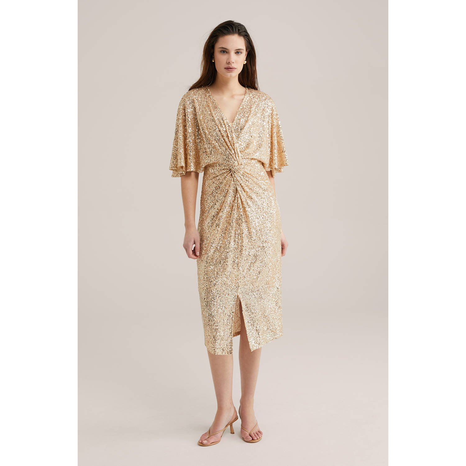 WE Fashion midi jurk met pailletten goud