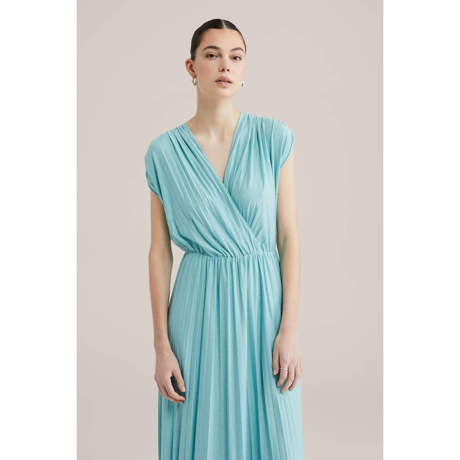 WE Fashion jurk met glitter turquoise