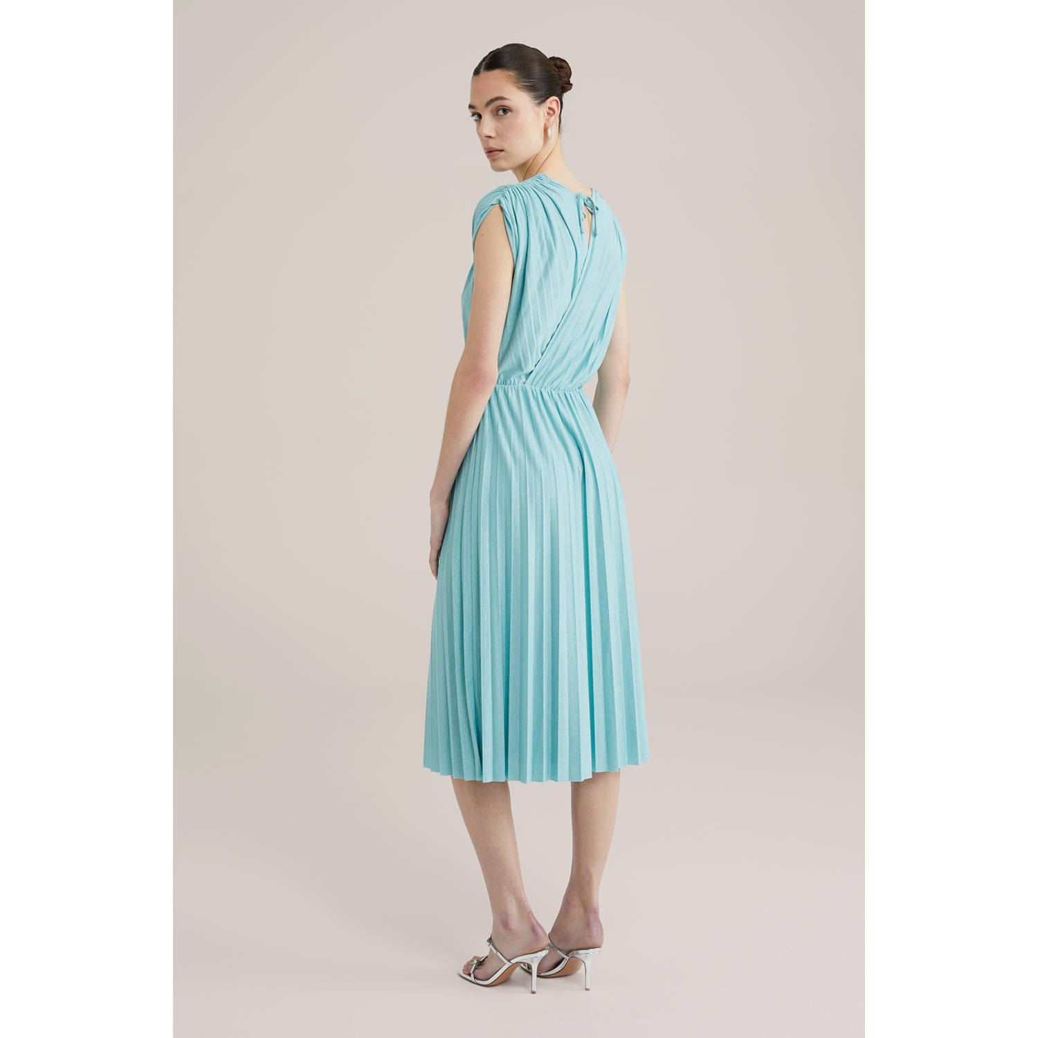 WE Fashion jurk met glitter turquoise