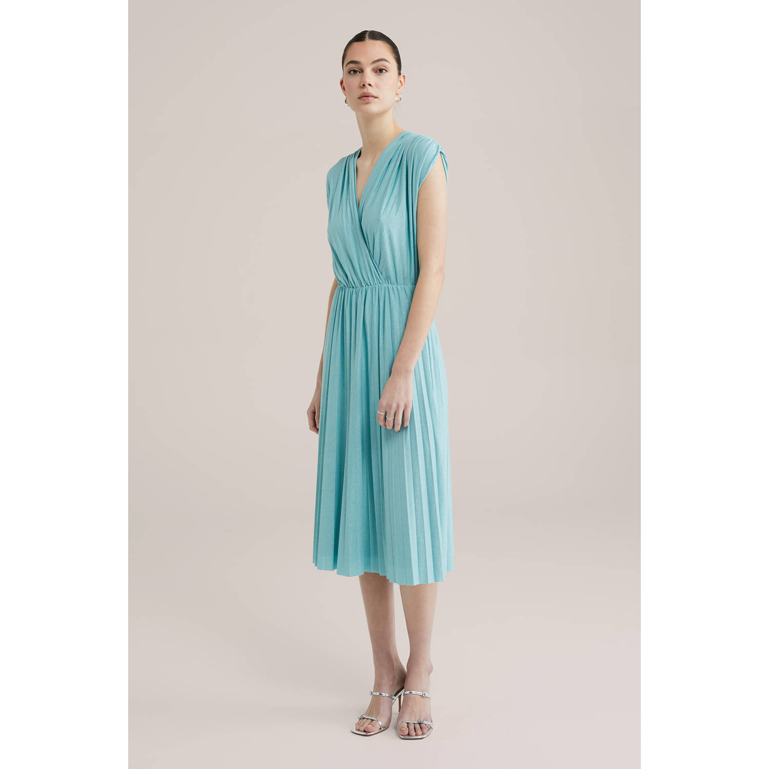 WE Fashion jurk met glitter turquoise
