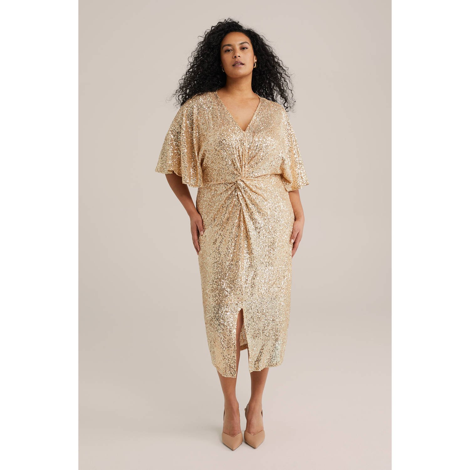 WE Fashion Curve jurk met pailletten goud