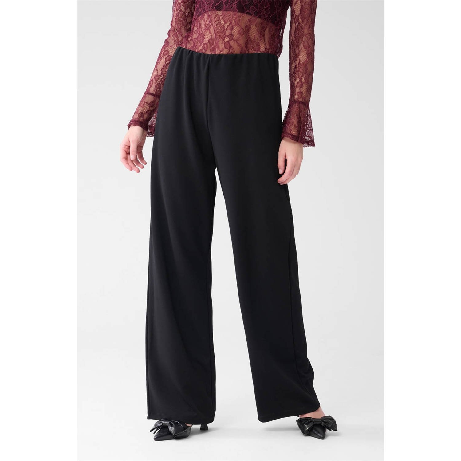 Shoeby wide leg high waist broek zwart