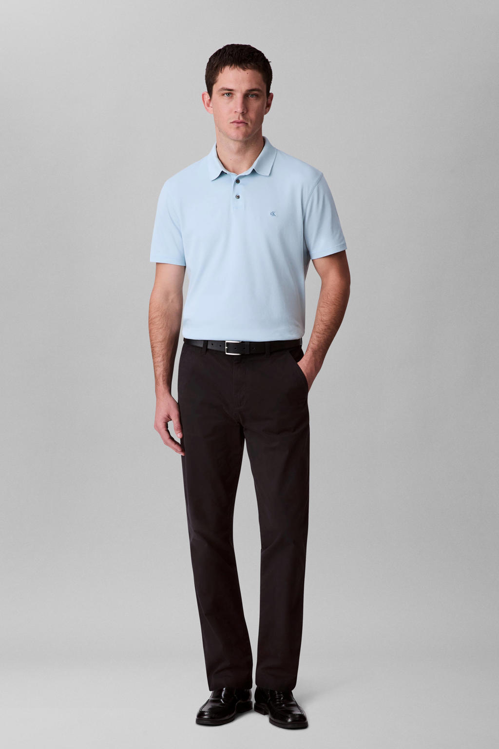 Blauwe heren Calvin Klein regular polo van katoen met effen, korte mouwen en knoopsluiting