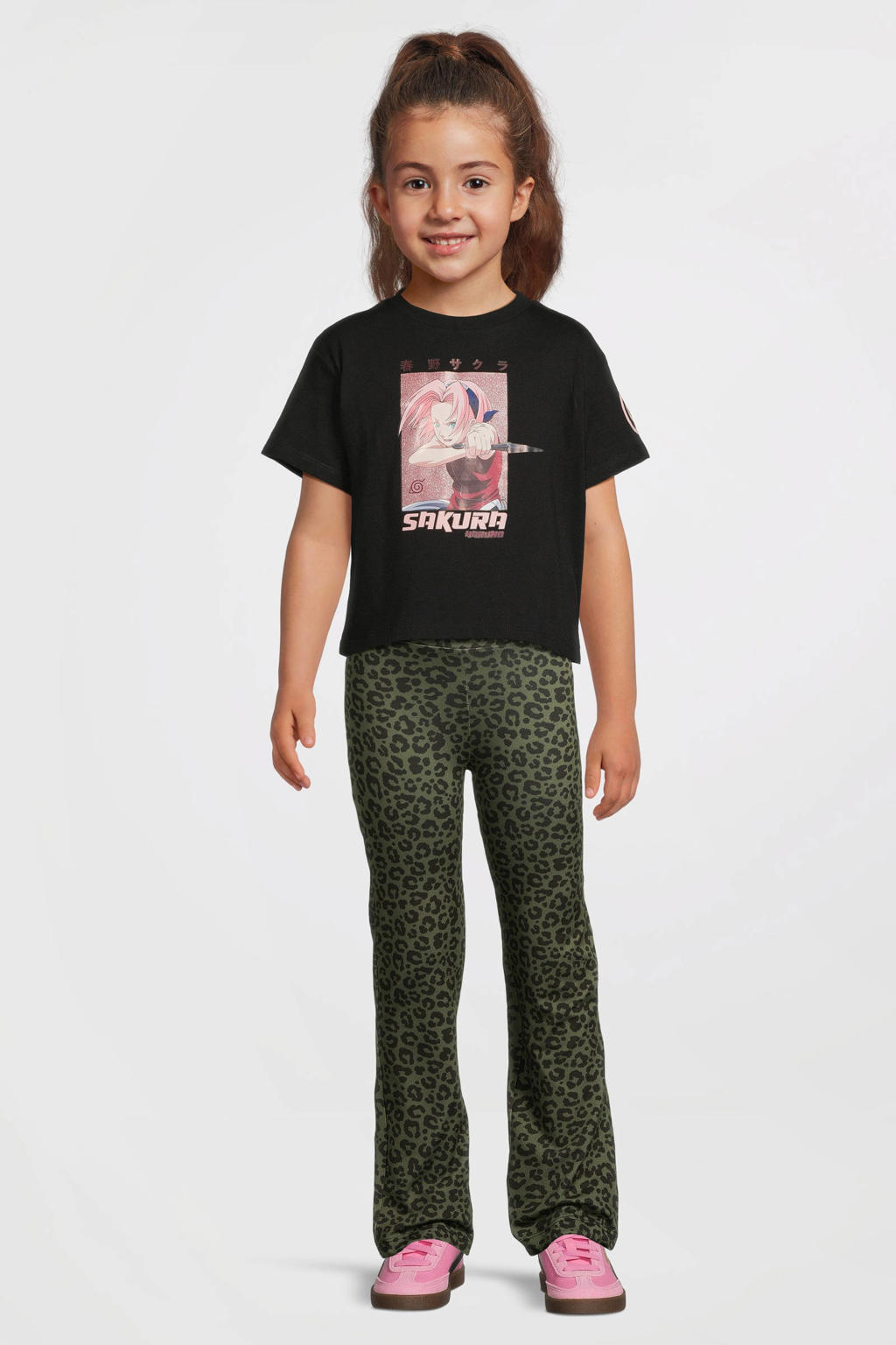 Groen en zwarte meisjes Anytime flared broek luipaard print van polyester met elastische tailleband