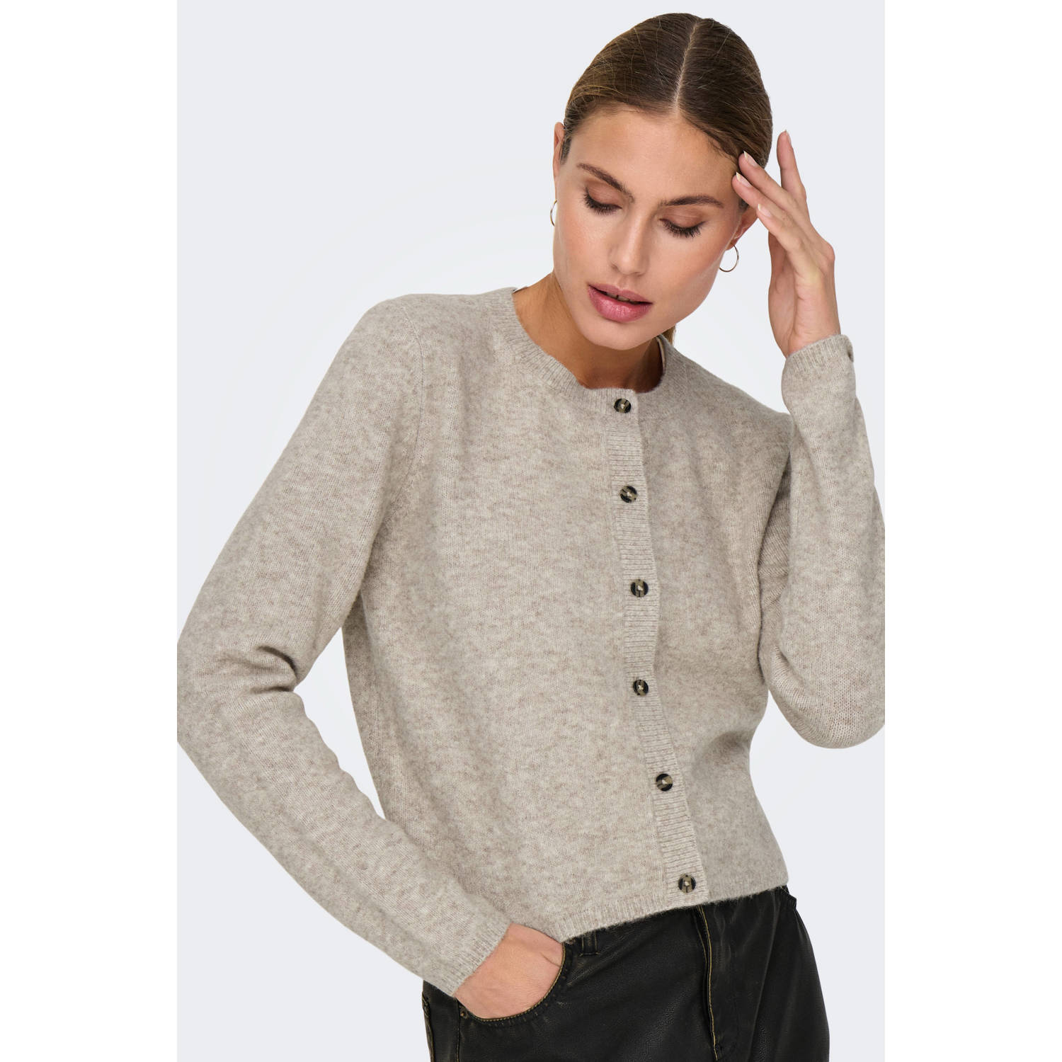 JDY vest taupe fijn gebreid