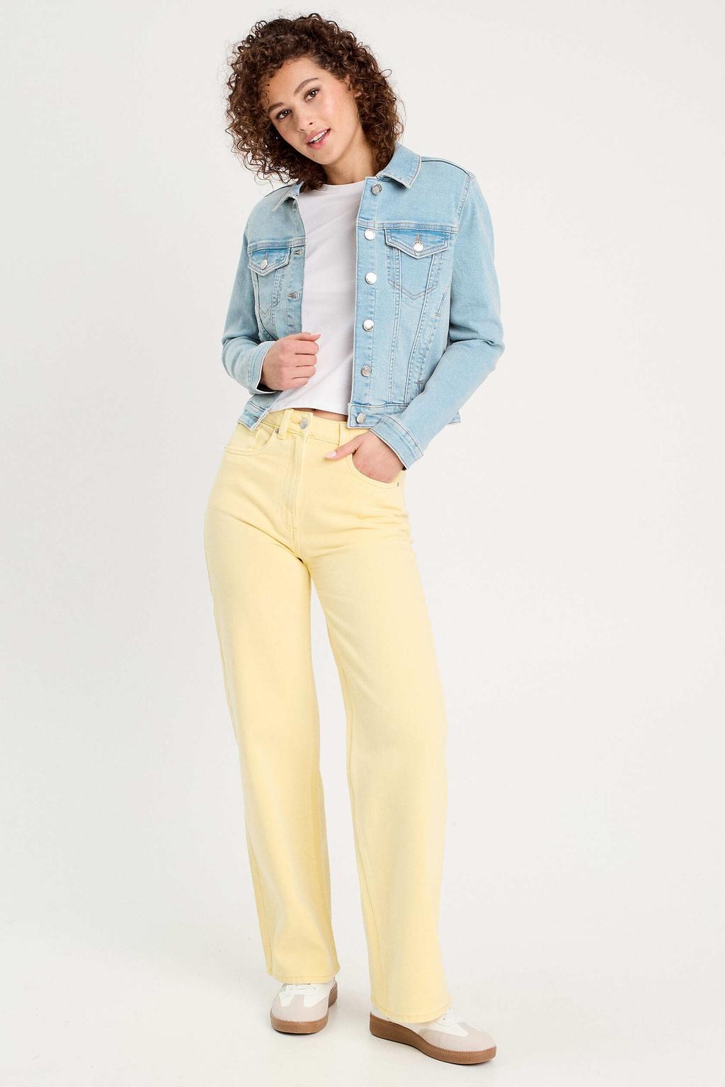 Light blue denim dames Cache Cache spijkerjas van denim met effen, lange mouwen en klassieke kraag
