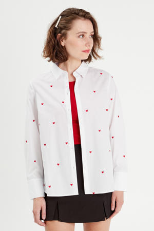 blouse wit met hartjes
