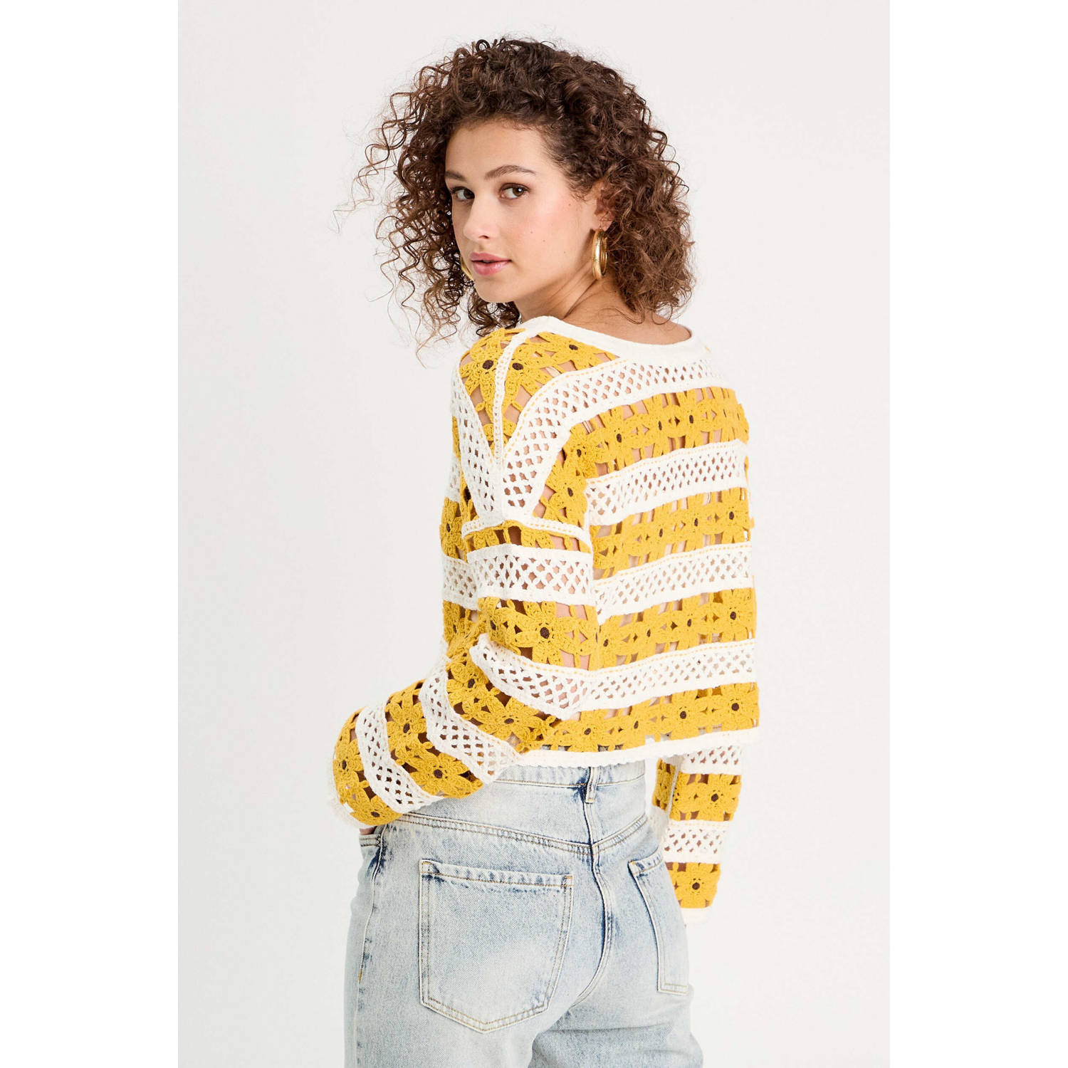 Cache cropped trui geel gehaakt