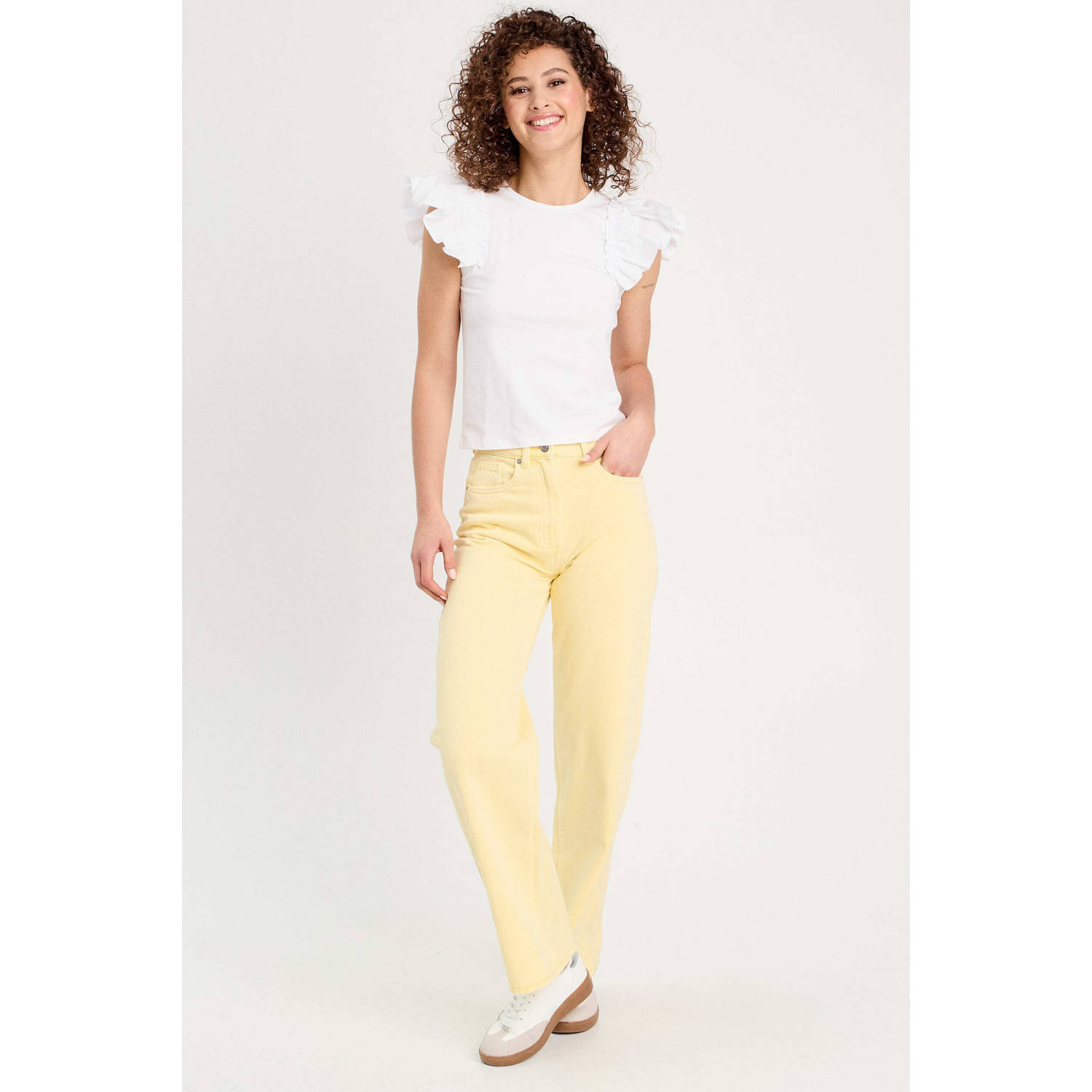 Cache high waist wide leg jeans lichtgeel