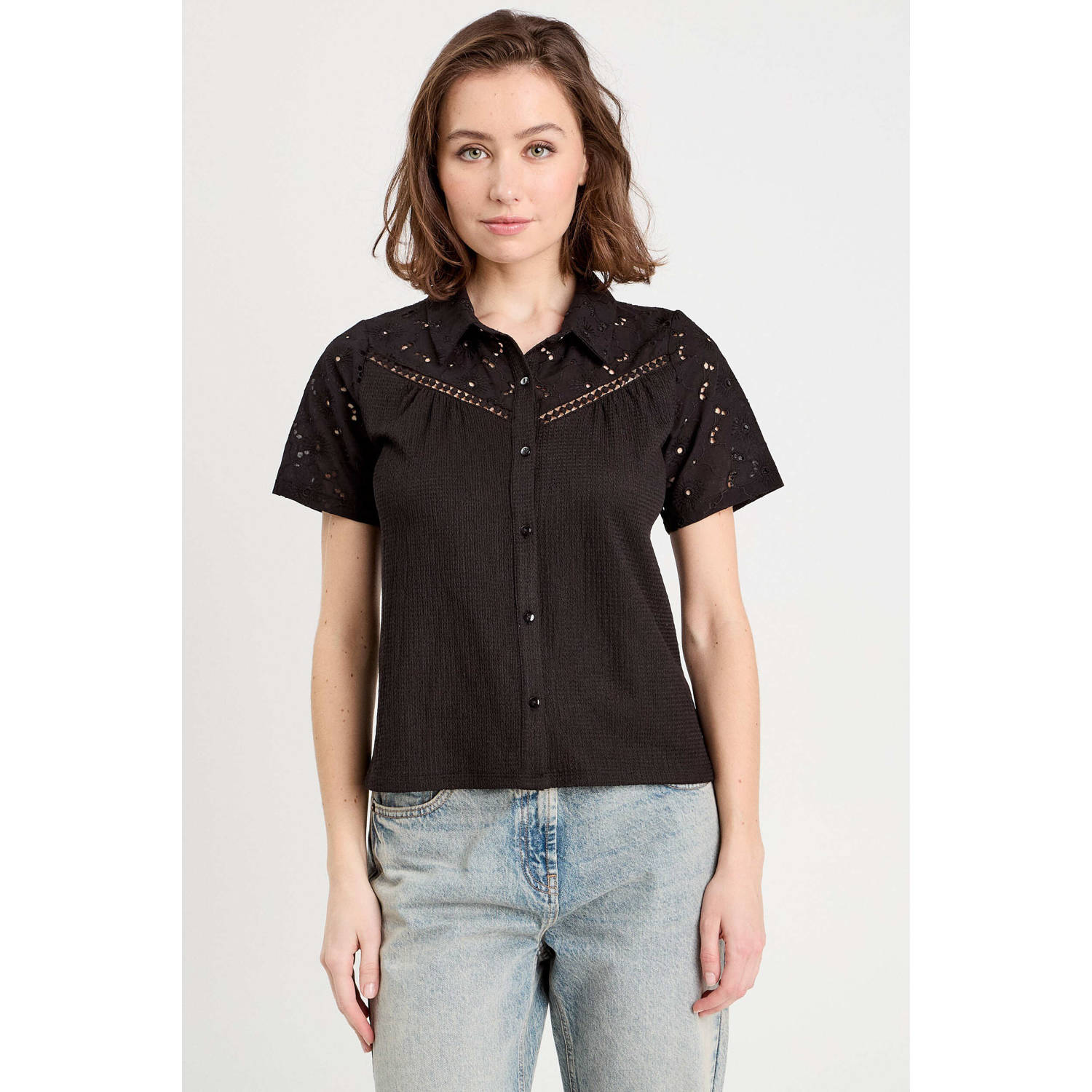 Cache blouse zwart broderie
