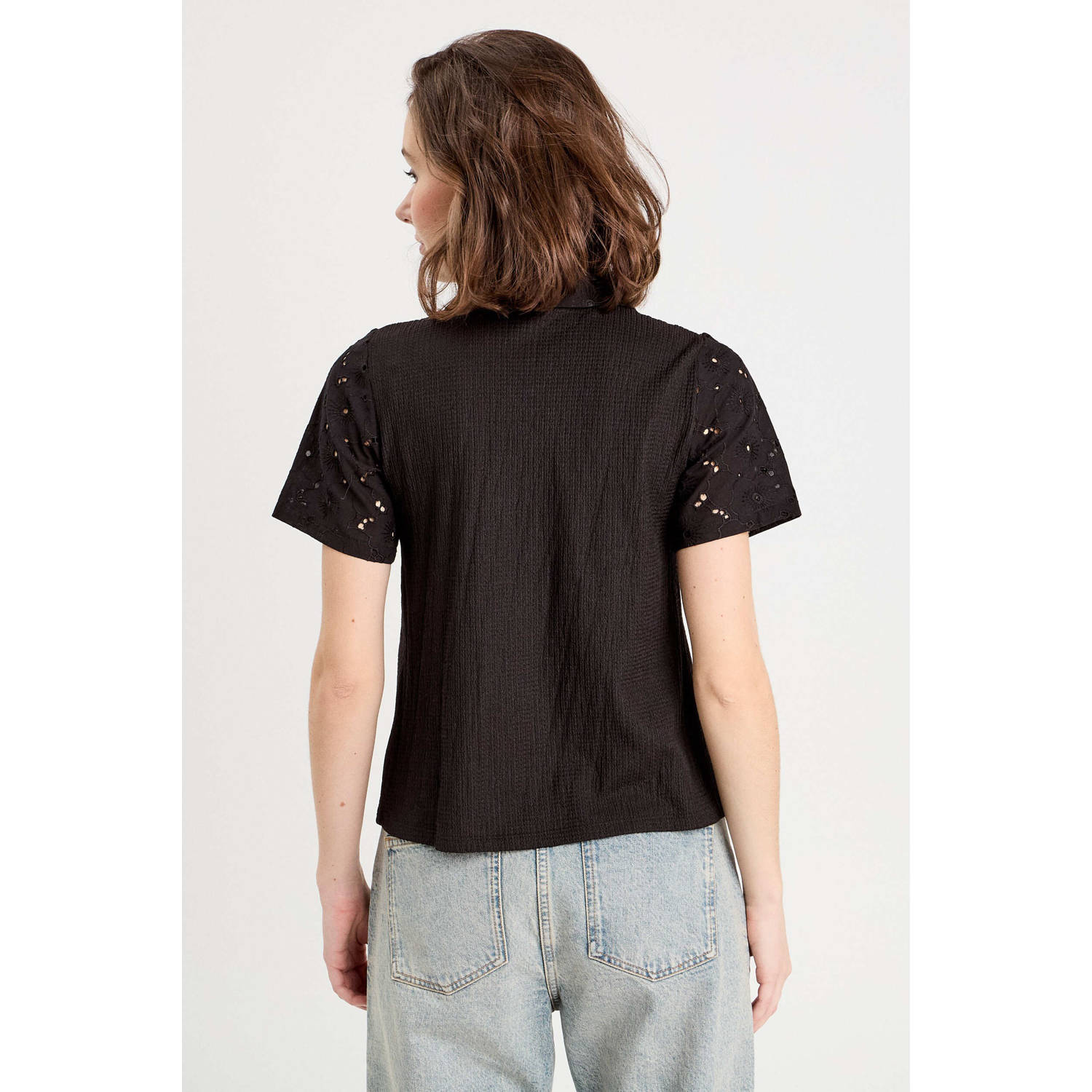 Cache blouse zwart broderie