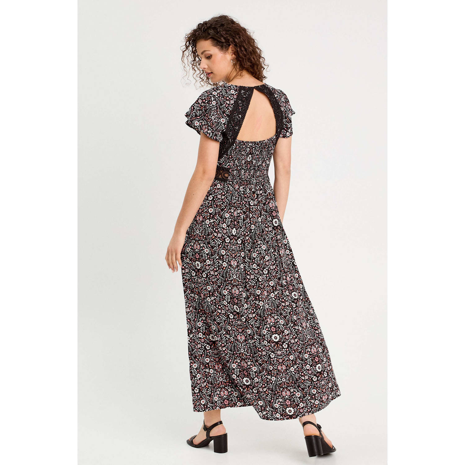 Cache maxi jurk broderie zwart