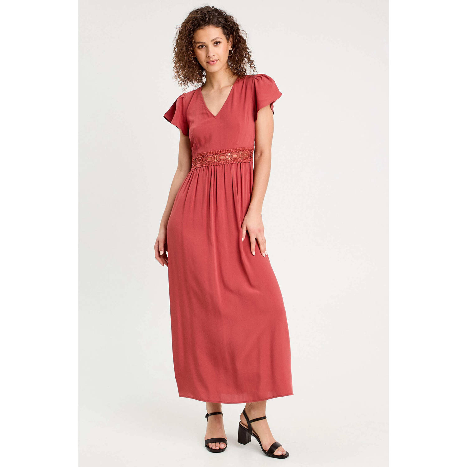 Cache midi jurk broderie oudroze