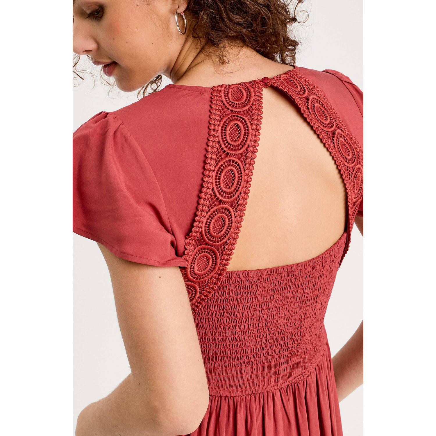 Cache midi jurk broderie oudroze