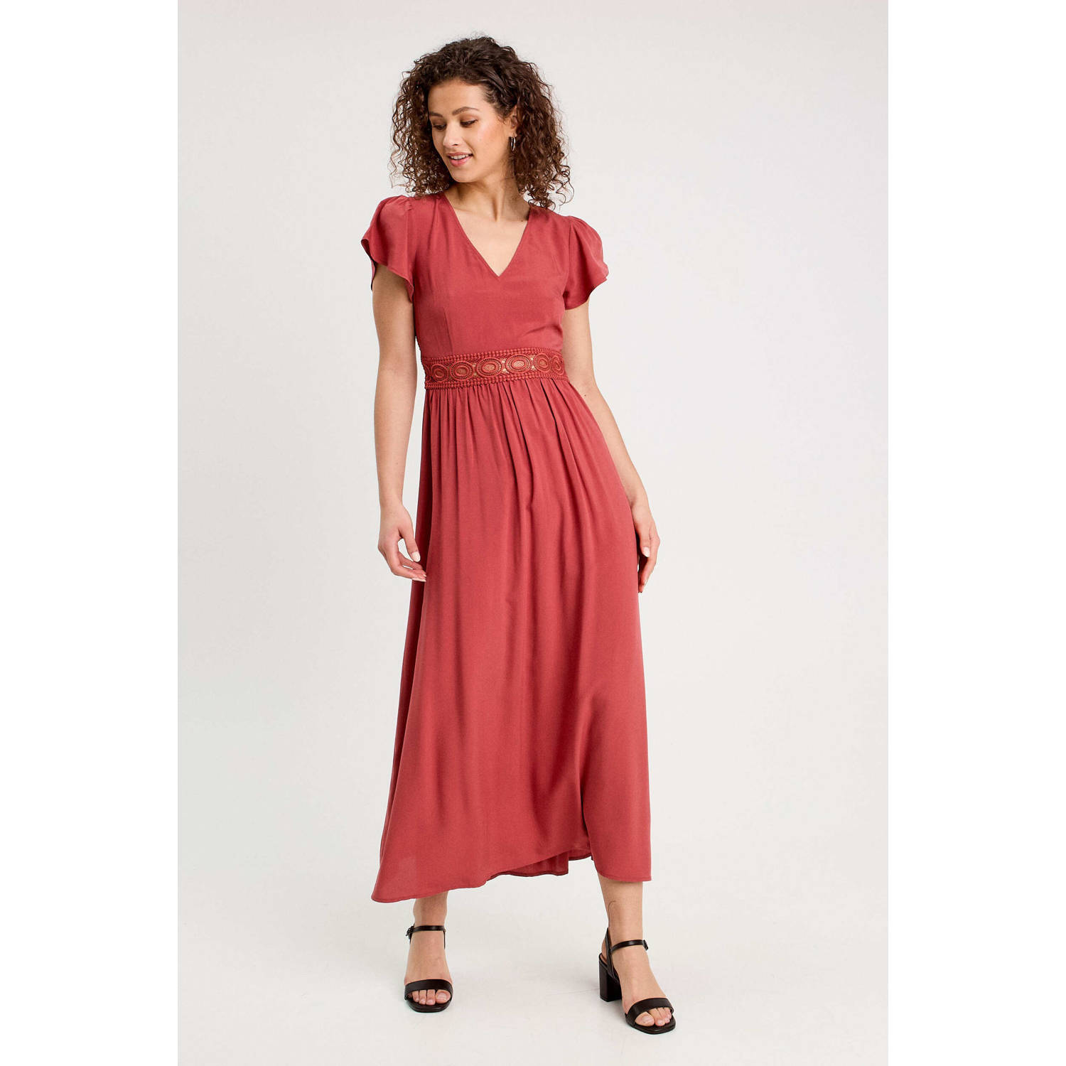 Cache midi jurk broderie oudroze