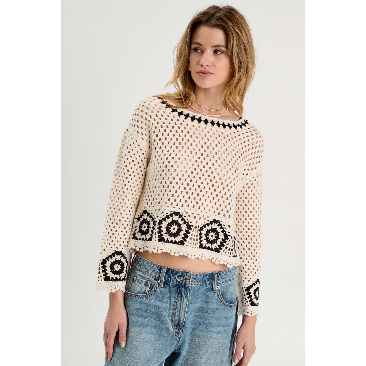 Cache crochet trui ecru gehaakt