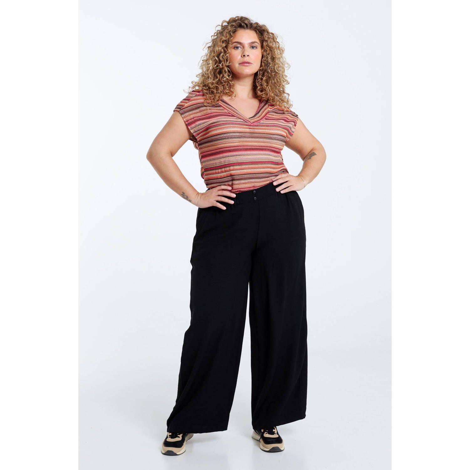 Paprika wide leg regular waist culotte zwart