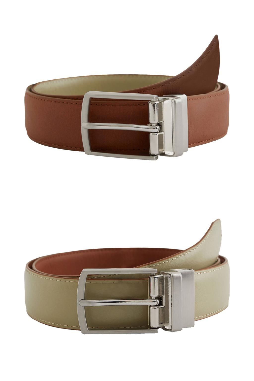 WE Fashion leren reversible riem groen/bruin