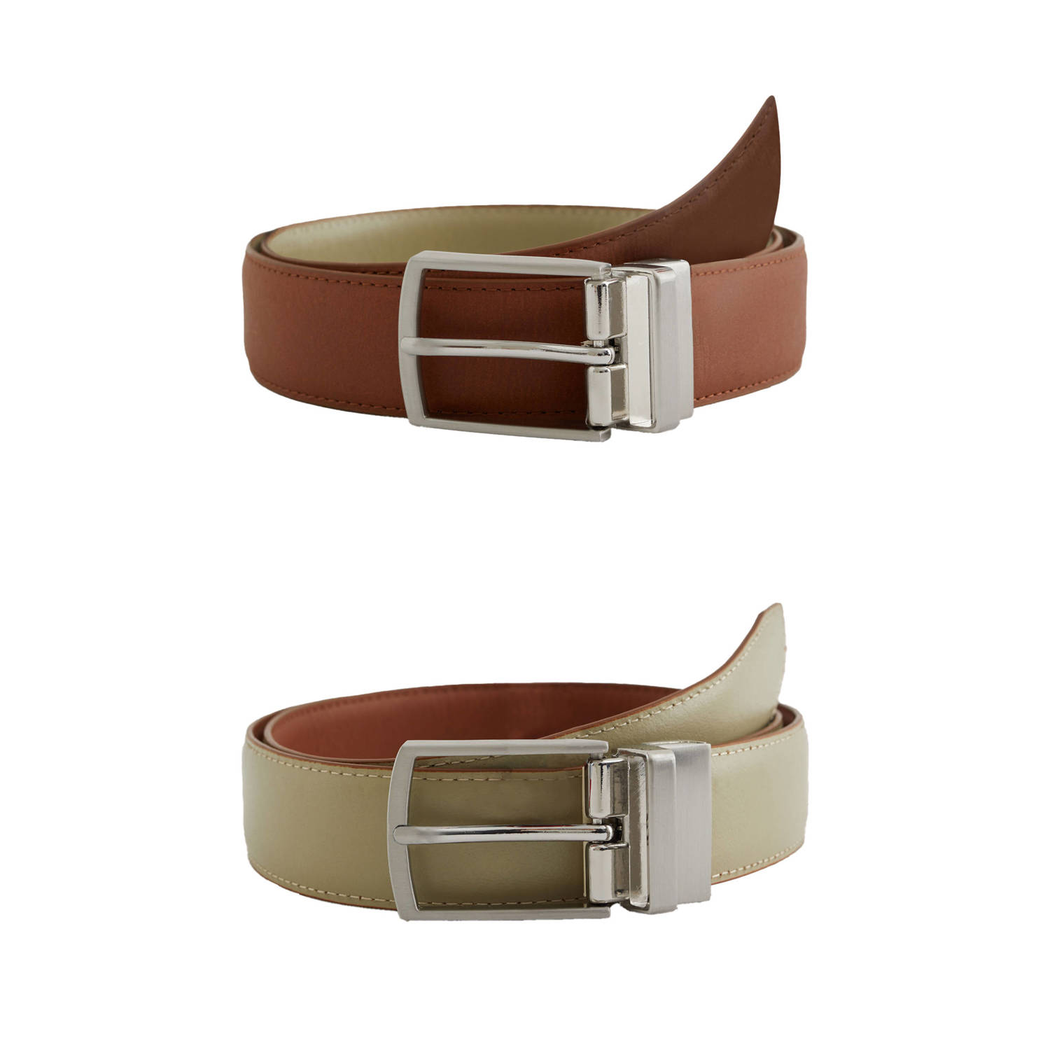 WE Fashion leren reversible riem groen bruin
