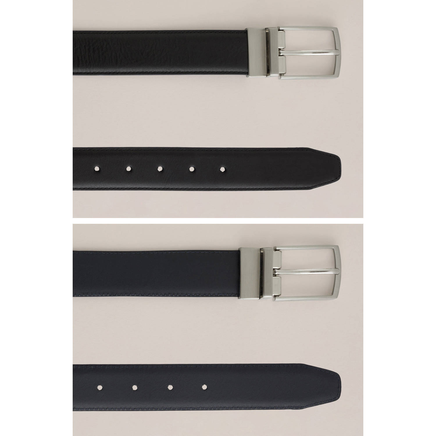 WE Fashion leren reversible riem zwart donkerblauw
