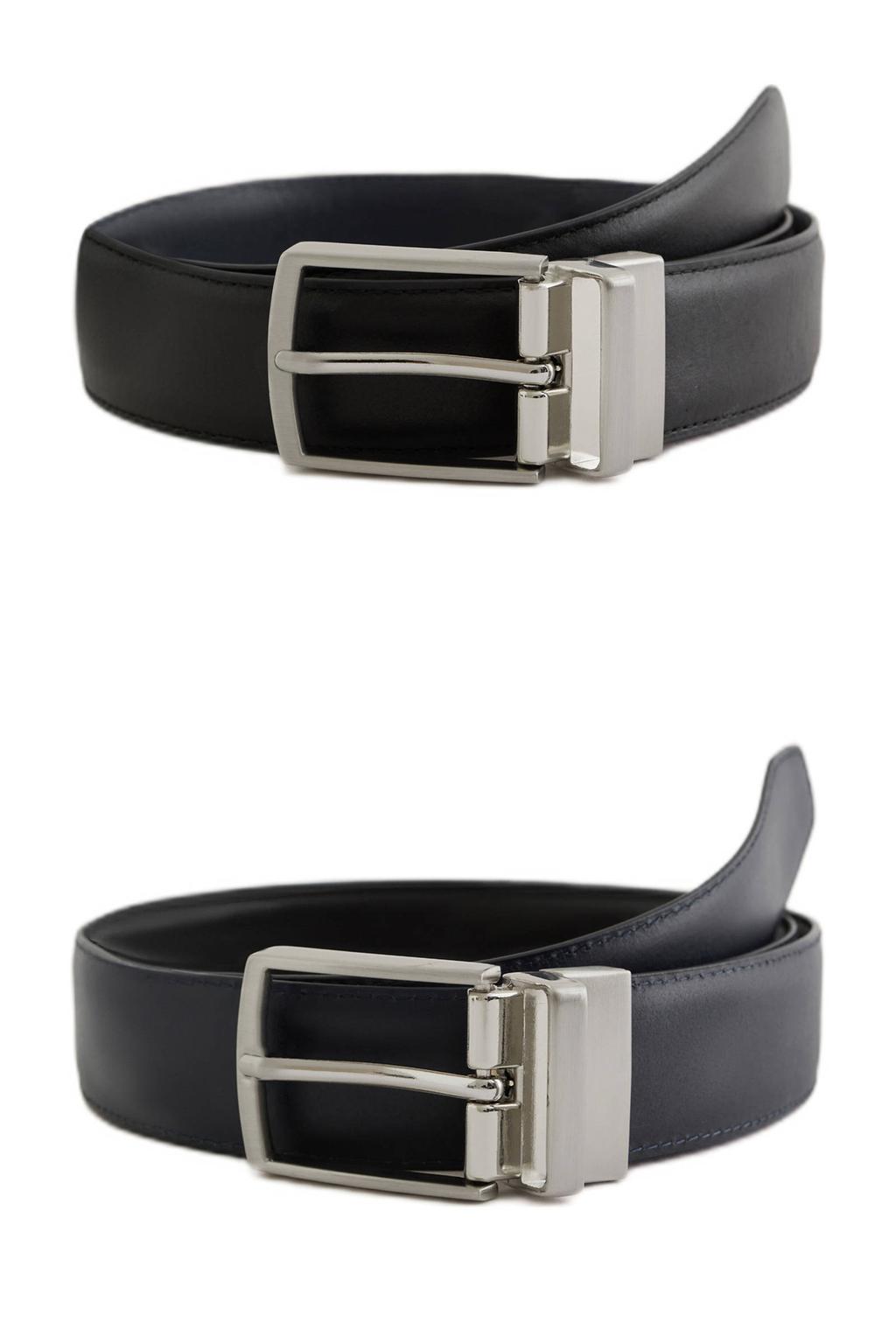WE Fashion leren reversible riem zwart/donkerblauw