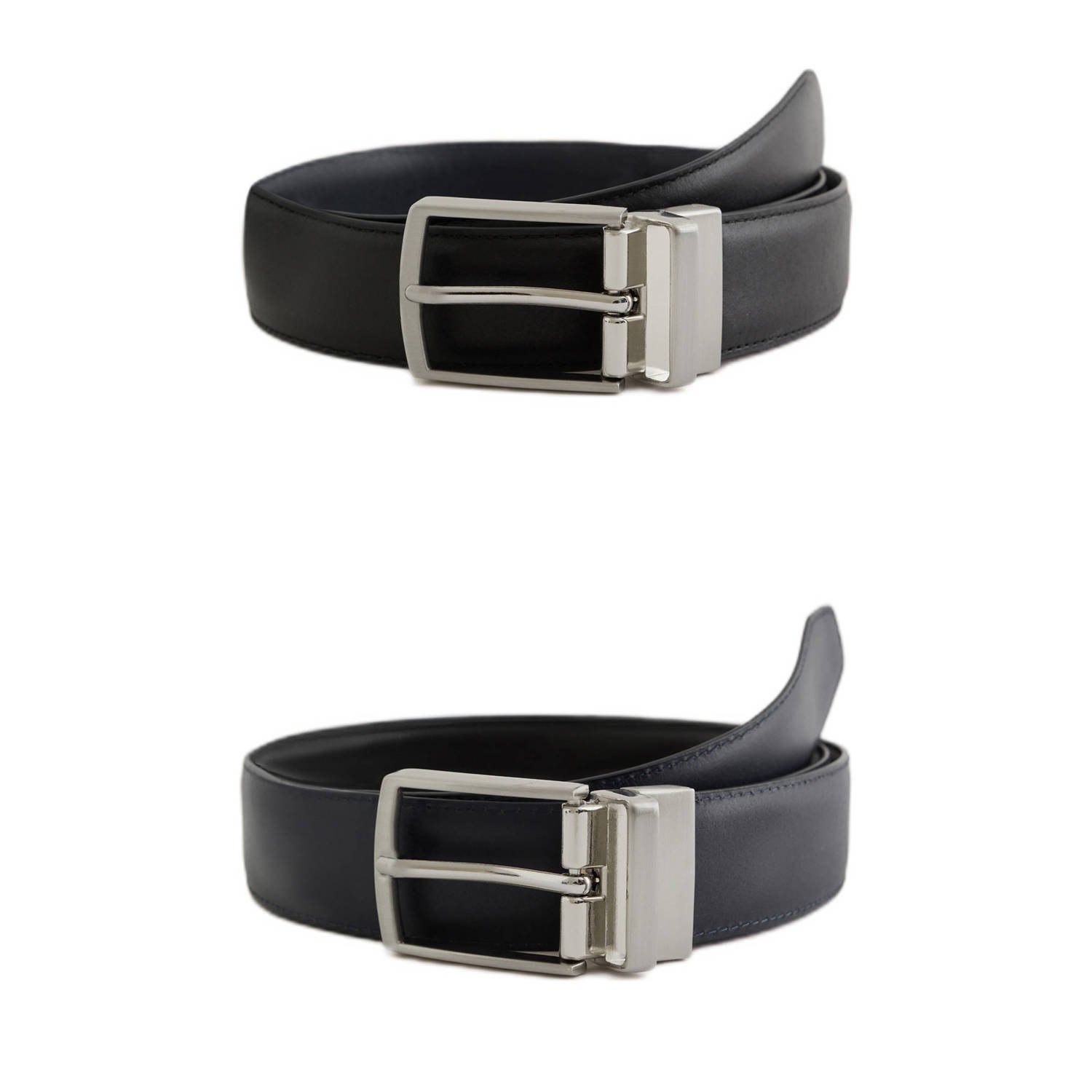 WE Fashion leren reversible riem zwart donkerblauw